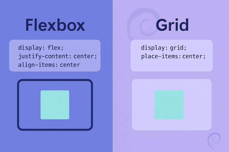 Illustration of CSS centering techniques with flexbox and grid