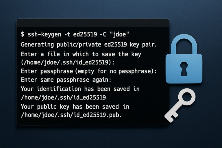 Terminal showing ssh-keygen command and locked key file