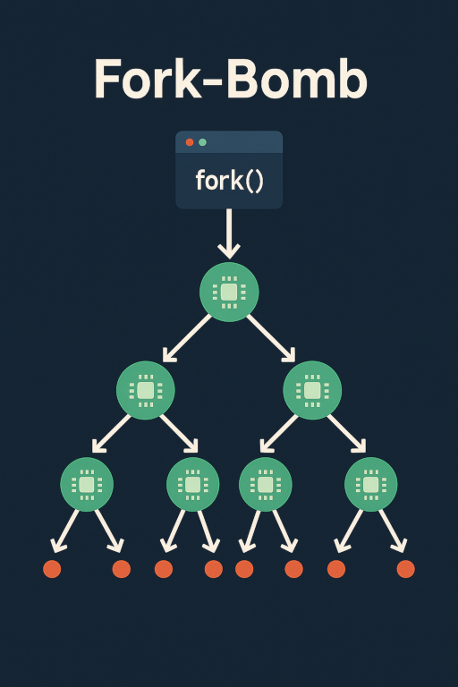 Diagram of a fork-bomb process spawning child processes recursively