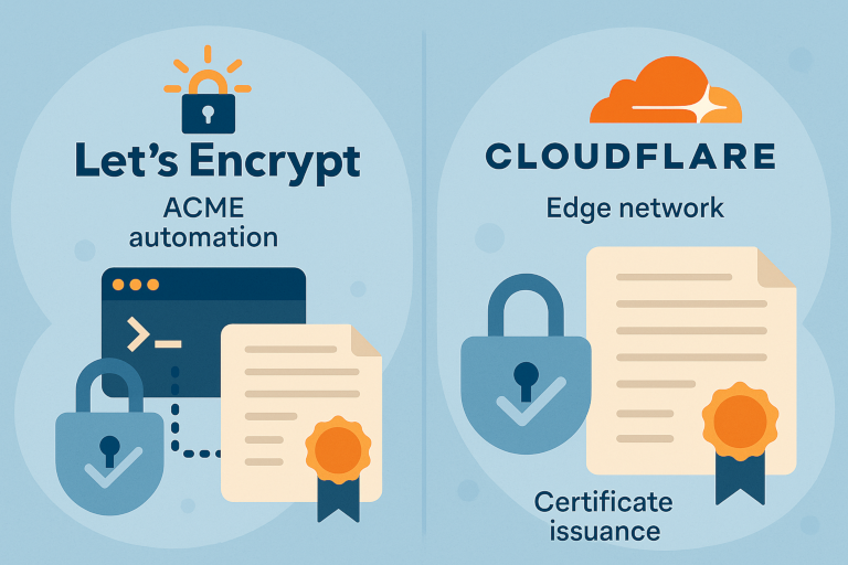 Illustration comparing Let's Encrypt and Cloudflare SSL certificates