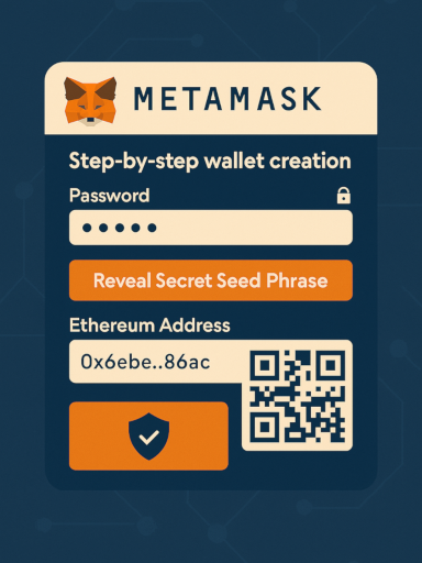 MetaMask interface showing step-by-step wallet creation