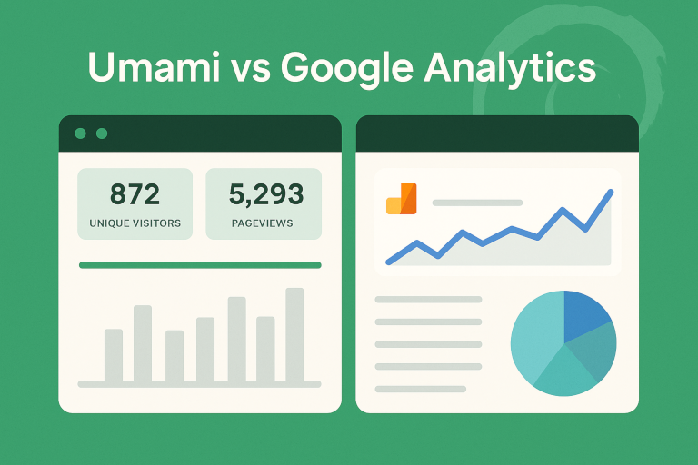 Dashboard comparison between Umami and Google Analytics